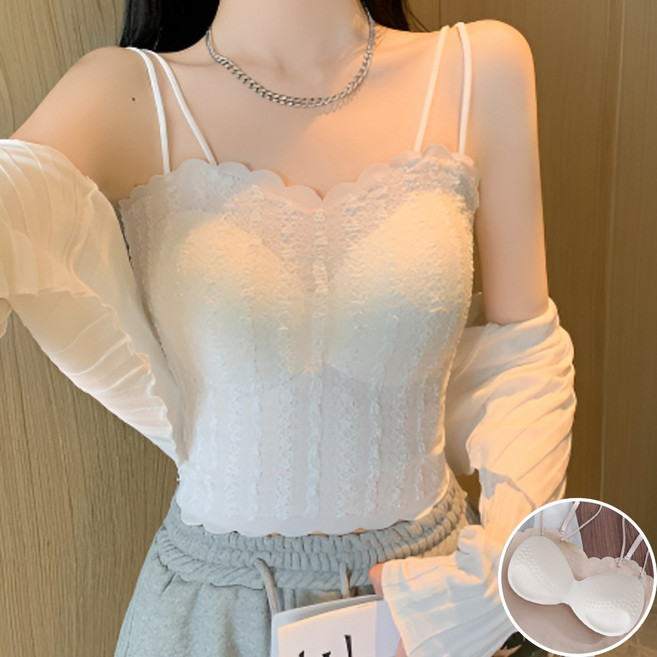 밍고쓰 컵내장 크롭 레이스 끈나시 캡나시 브라렛