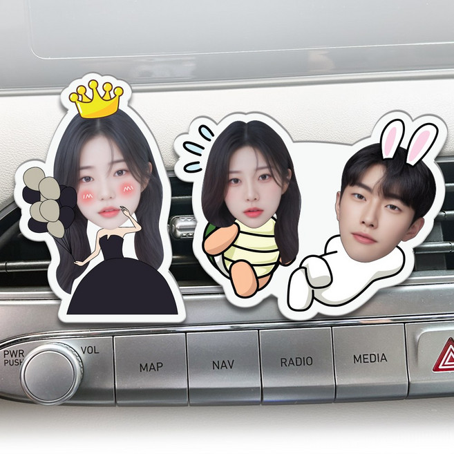 주문제작 더룩 포토템 송풍구형 차량용 방향제 [소형], 04.2인캐릭터형+프리지아, 1세트