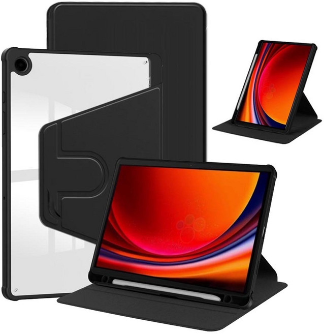 아랑 갤럭시탭 S6 라이트 lite SM-P610 P615 클리어 펜수납 회전케이스, P610/P615 클리어펜수납회전 블랙, 1개