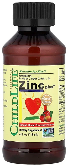 ChildLife Essentials Zinc Plus 천연 망고 딸기 맛 118ml(4fl oz) Essentials (차일드라이프 에센셜), 118ml, 1개 - 쿠팡