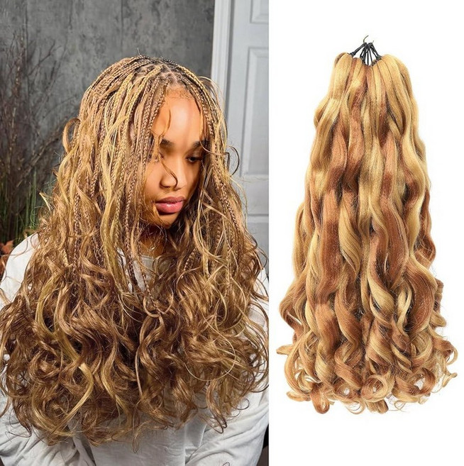 French Curl Braiding Hair 14 Inch Curly Crochet Braids for Women Pre Stretched Bouncy Loose Wave (, 22 Inch(Pack of 8), P27/30