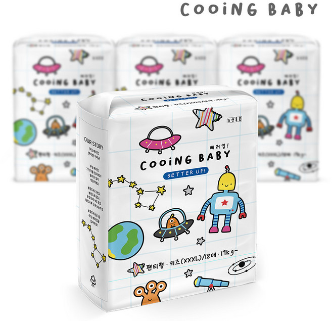 Cooing 베러업 팬티형 기저귀 어린이용, 키즈형(Kid), 72매