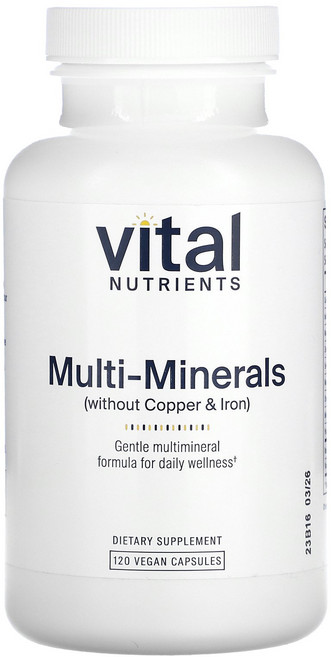 Vital Nutrients 멀티 미네랄(구리 및 철분 무함유) 베지 캡슐 120정 Nutrients (바이탈 뉴트리언츠), Vital Nutrients, 멀티 미네랄(구리 및 철, 1개