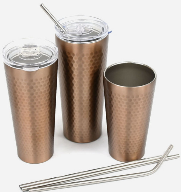 센스라벨 2중 스텐컵 로즈골드 진공 티타늄 벌집무늬 텀블러, 1개, 중형+뚜껑