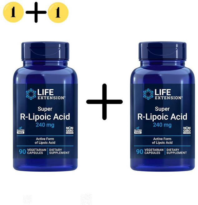 1+1 라이프 익스텐션 슈퍼 R-리포산 240mg 90캡슐 R-리포에이트 알파리포산, 90회분, 2개