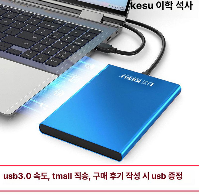 메탈 이동식 하드 고속 외장 저장, 블루 + 하드디스크 케이스 500GB 용량 공식 표준, 500GB