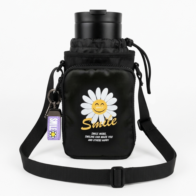 언즈 데이지 스마일 네임택 포켓 텀블러백, 1개, 블랙 보라