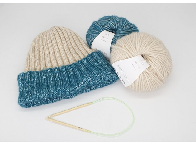 패키지 / 쓰면 예쁜 비니 (에메랄드) 대바늘 뜨기 - 메리노 코튼, 에메랄드+오트밀, 1개