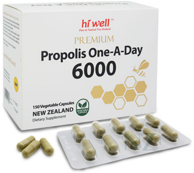 하이웰(Hi Well) 하이웰 프리미엄 프로폴리스 원어데이 6000 플라보노이드 120mg 150 베지캡슐, 1개, 150정