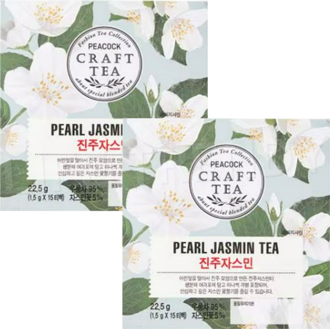 피코크 진주 자스민 1.5g x 15티백, 2개, 15개입
