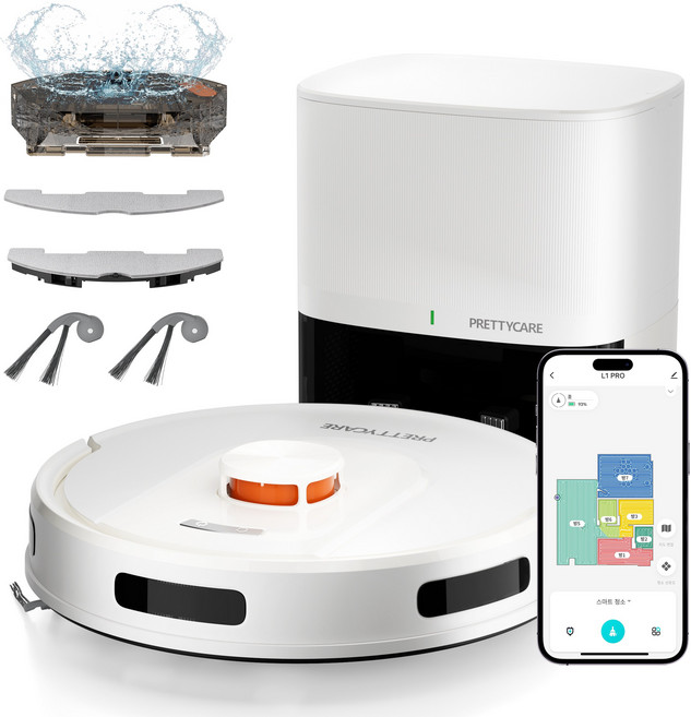 프리티케어 물걸레 먼지비움 로봇청소기 LDS 센서 지도 그리기 기능 포함, L1 Pro 화이트