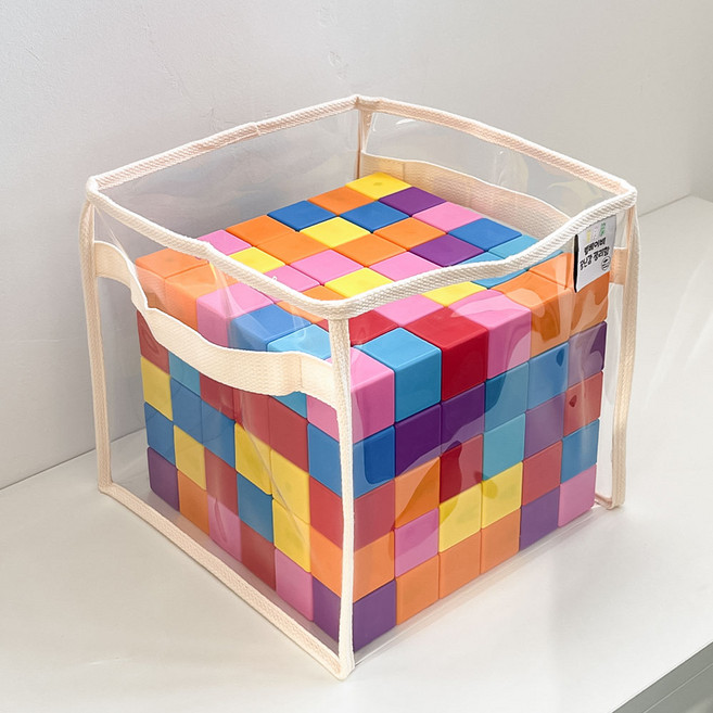 벨베이비 TPU 투명 아기 장난감 정리함 사각, 1개, 크림베이지