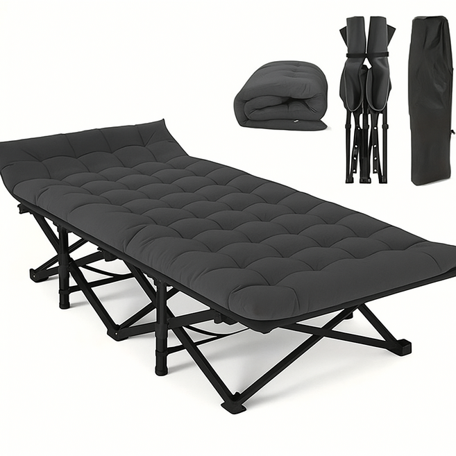 튼튼한 접이식 야전침대 쿠션매트 포함 고하중 캠핑 사무실 간이침대