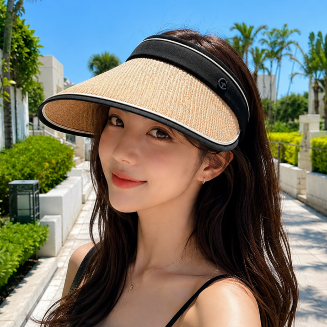 아포나 돌돌이 라탄 썬캡 모자 여름 밀짚