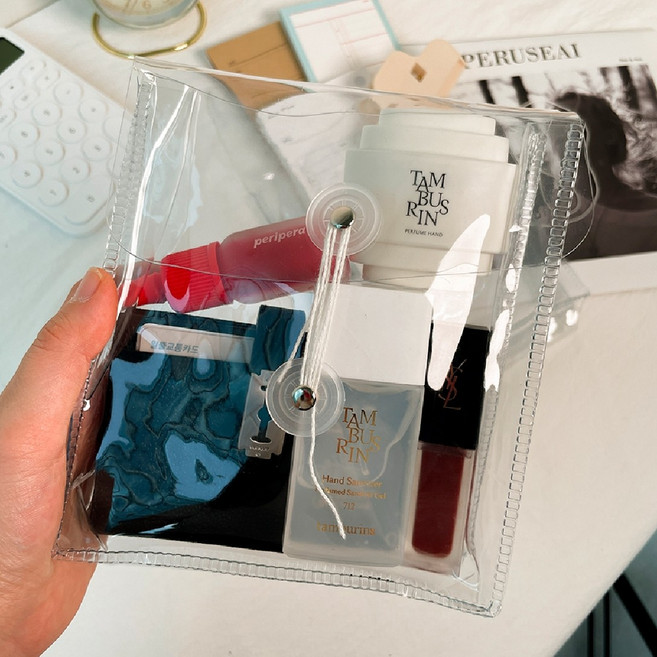 투명 비닐 화장품 소품 파우치, 투명 PVC 방수 파우치, 1개