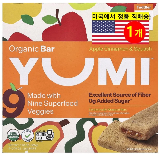Yumi 2세 이상 어린이용 맛있고 풍부한 영양 공급 오가닉 스낵 바 5개입 21g 1개 - 쿠팡