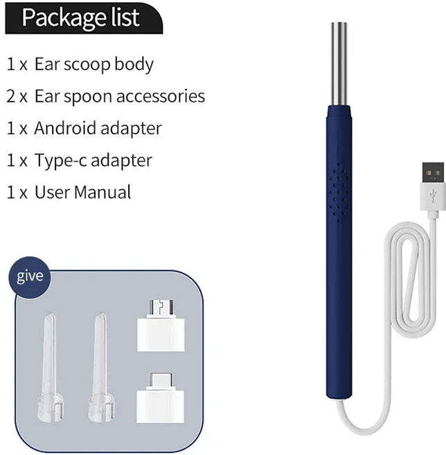 스마트 귀 검이경 D 카메라 방수 청소 키트 제거 내시경 안드용 5.2, 02 RV008 Blue