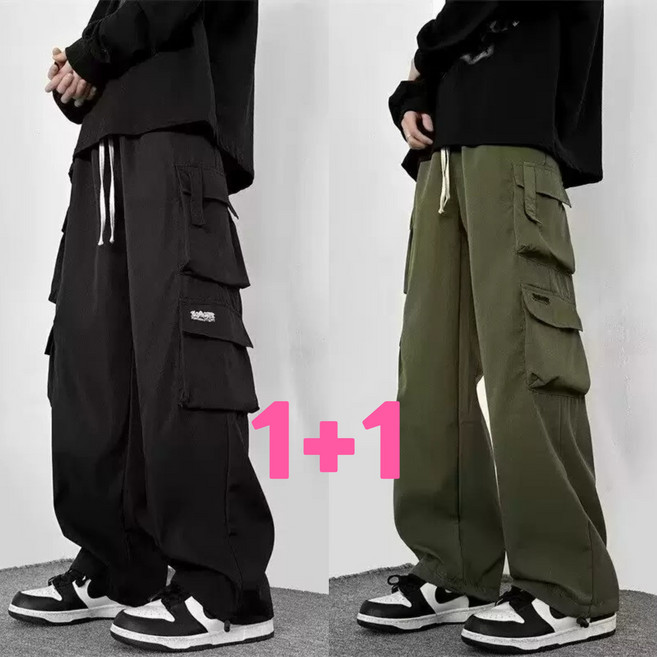 After Sea 1+1 남자카고바지 와이드핏 스트레이트 카고팬츠 캐주얼 배기바지 밴딩바지