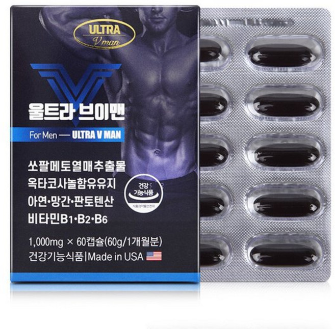 에버그린 울트라 브이맨 강직도 전립선 영양 보충 건강 활력 쏘팔메토 60정, 1개