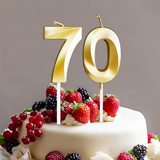 빅사이즈 생일초 케이크픽 특이한 메탈릭 골드 숫자초, 70, 1세트, 30g