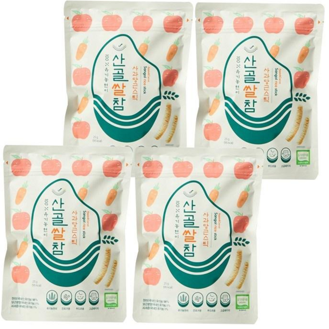 에코맘의산골이유식 산골쌀참, 혼합맛(사과/당근), 25g, 4개