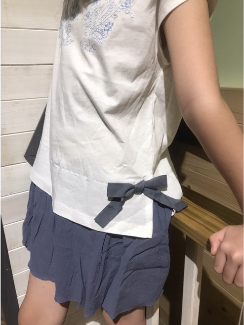女童藍白刺繡洋裝 兒童無袖連身裙 夏季小清新典雅童裝
