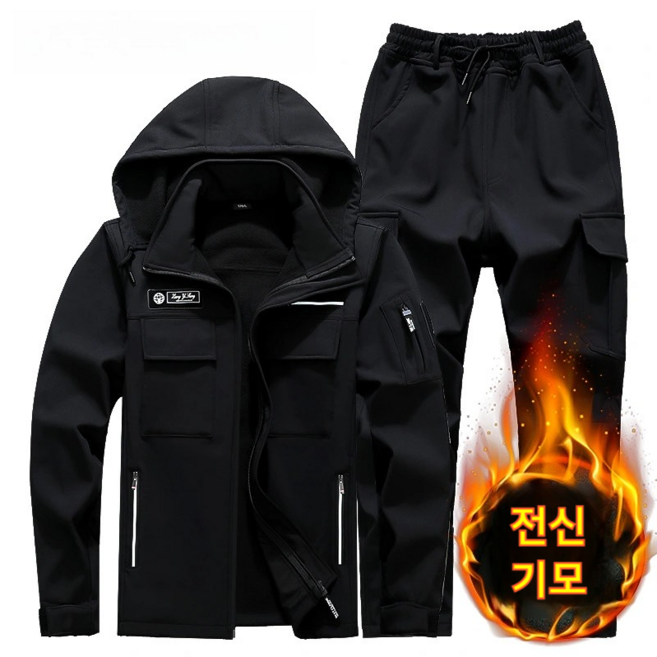 ANYOU 겨울 남자 방한복 방풍 방수 기모 상하의 세트 아웃도어 따듯한 보온 작업복 AW-01