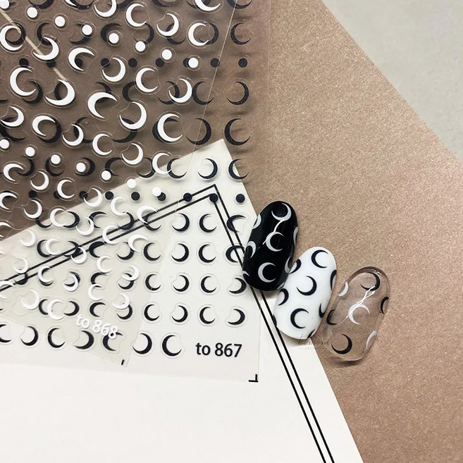 화이트 블랙 초승달 패턴 데칼 스티커, 1개, To-868 화이트