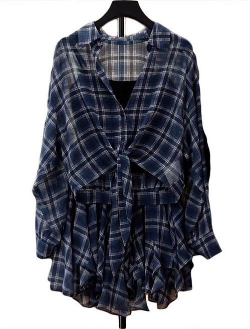 여성 체크 캐주얼세트 여름 루즈핏 셔츠 나시 스커트 얇은소재 쓰리피스