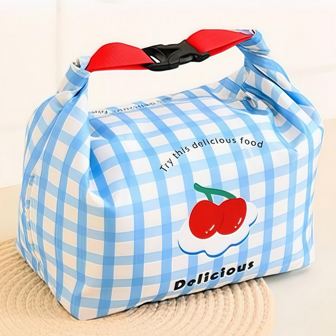 융풍 대용량 도시락 가방 보온 보냉 런치백 방수 방유 피크닉 가방 야외 휴대용 토트백, 블루 체크, 1개