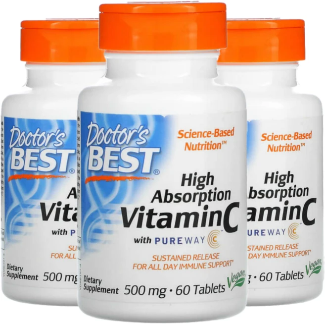 닥터스베스트 고흡수 비타민C 500mg PureWay-C 60정 3통 - 쿠팡