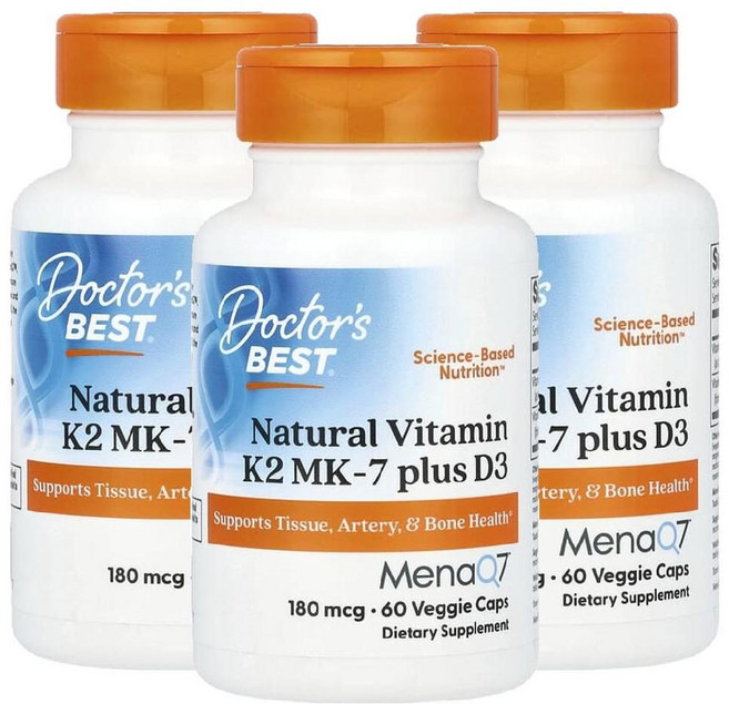 닥터스베스트 비타민K2 MK7 D3 메나퀴논 Vitamin K2 180mcg 60정 3병, 3개