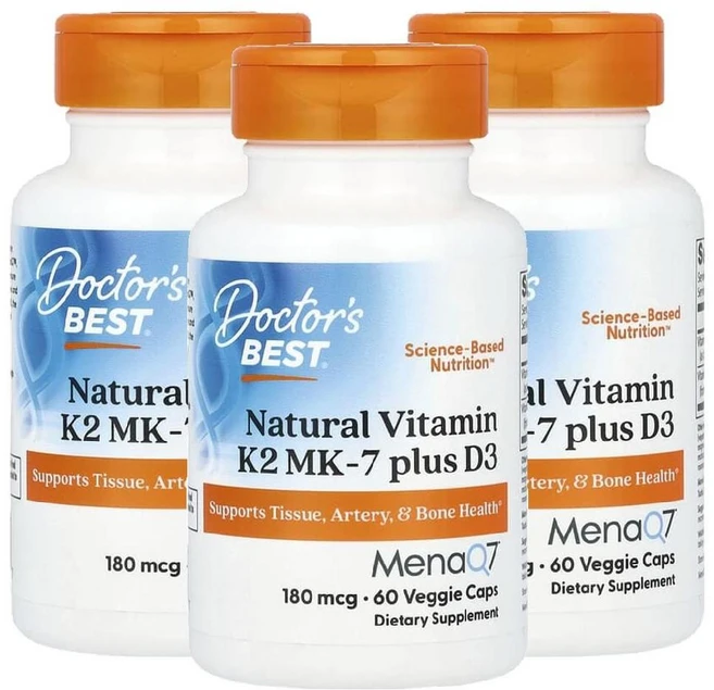 천연 비타민K2 MK-7 플러스 D3 180mcg 60 베지 캡슐 닥터스베스트 3병, 60정, 3개 - 쿠팡