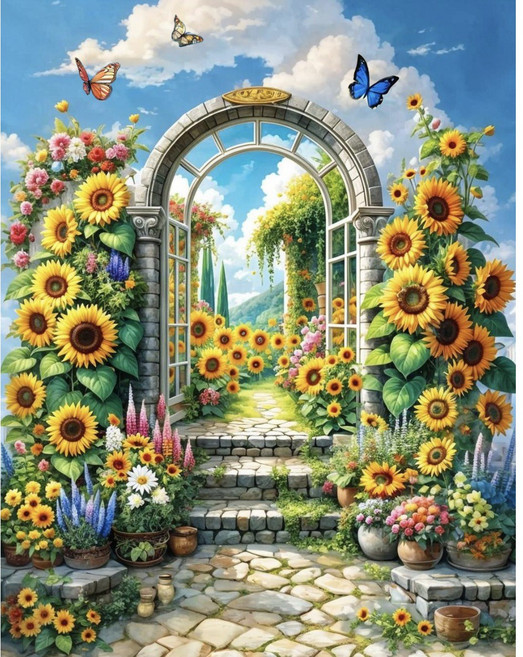 호우맘 액자 캔버스형 보석십자수 DIY 키트 40 x 50 cm, 1개, HM-130 해바라기정원