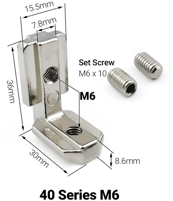 3030 4040 시리즈 나사 슬롯 내부 브래킷 L자형 프로파일 표준 20 코너 실버 EU 알루미늄, 40EU M6, 1개