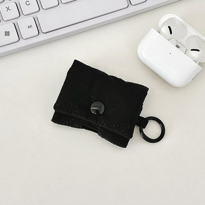 미소데이샵 하트 누빔 퀼팅 에어팟 파우치 키링, 블랙