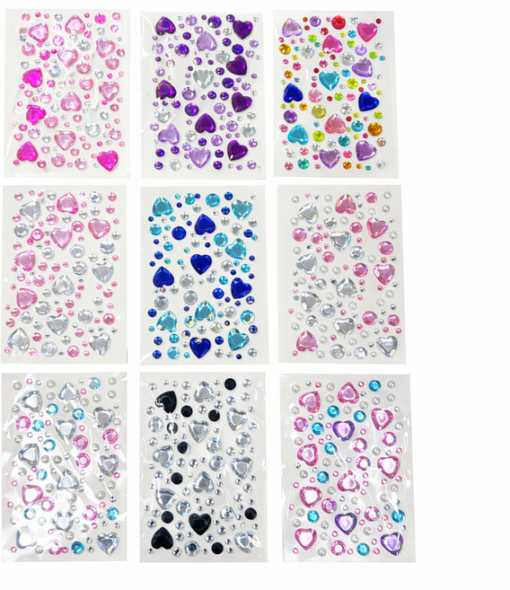 위캔바이 대용량 하트 보석 스티커 9종, 1세트, 혼합색상