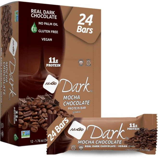 NuGo 초콜릿 쿠키 누고 다크 프레첼과 바다 소금 12g 단백질 바 비건 글루텐 프리 비변형 코셔 파레브 24개입, 24개 모카, 24개, 1개