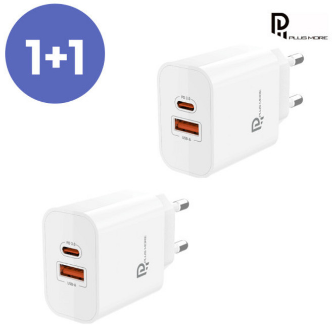 [1+1] USB A타입 C타입 충전기 핸드폰 고속충전기 35W PD 갤럭시 아이폰 충전기 2포트 동시충전, 1개, 화이트