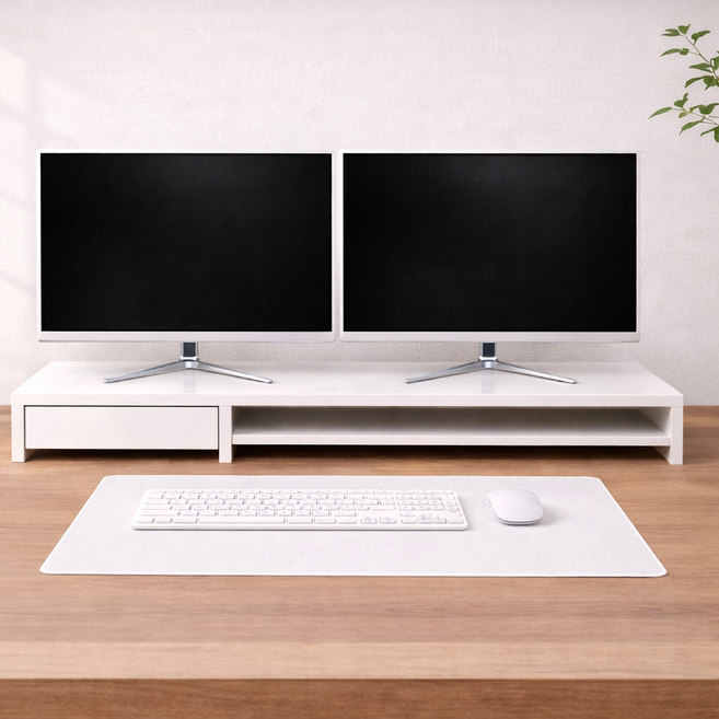 에스앤민 화이트 슬림 모니터 받침대 서랍형 데스크 선반 수납 컴퓨터 받침대, 화이트(1000mm*230mm*115mm)