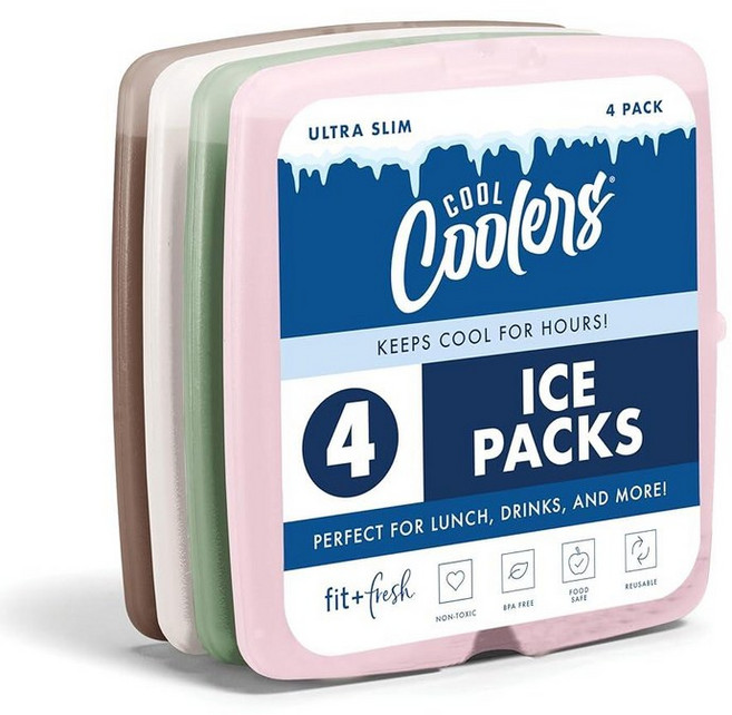 Cool Coolers by Fit Fresh 리유저블 & 롱 라스팅 슬림 아이스 팩 4PK 클리어 블루 262897, Multi Pastel (4 Pack)