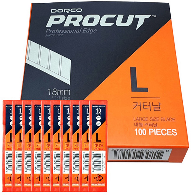 도루코 L형 커터칼날 18mm 7칸 10개입 컷터날 대형 캇타 공업용 사무용 문구, 단일, 10개