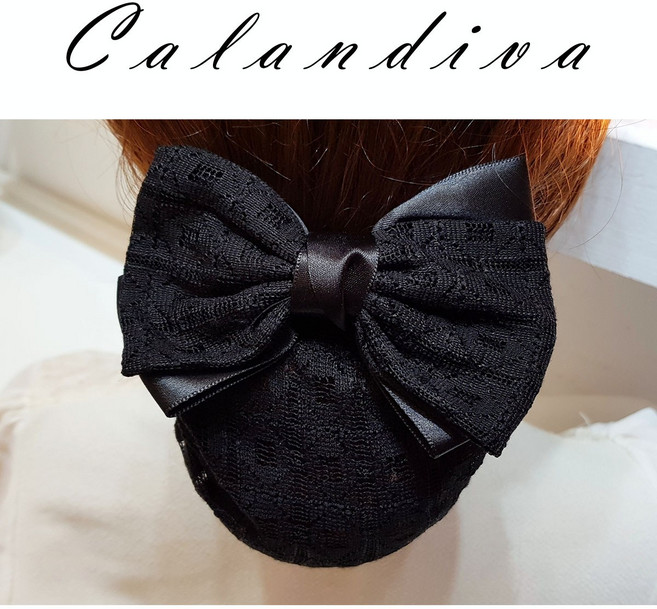 [Calandiva] 단아하고 부드러운 블랙 리본 망헤어핀