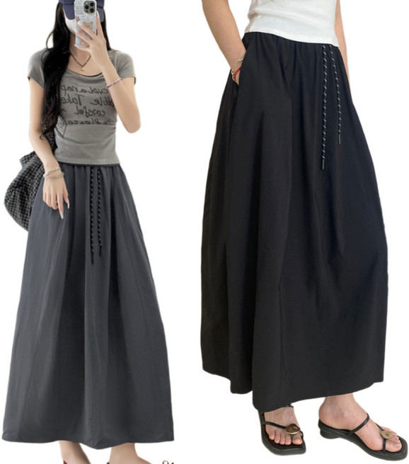 씨엠 여성 빅사이즈 바스락 밴딩 롱스커트