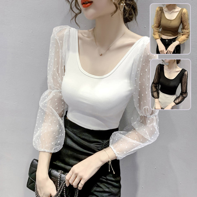 레일라 베로니 퍼프 시스루 블라우스