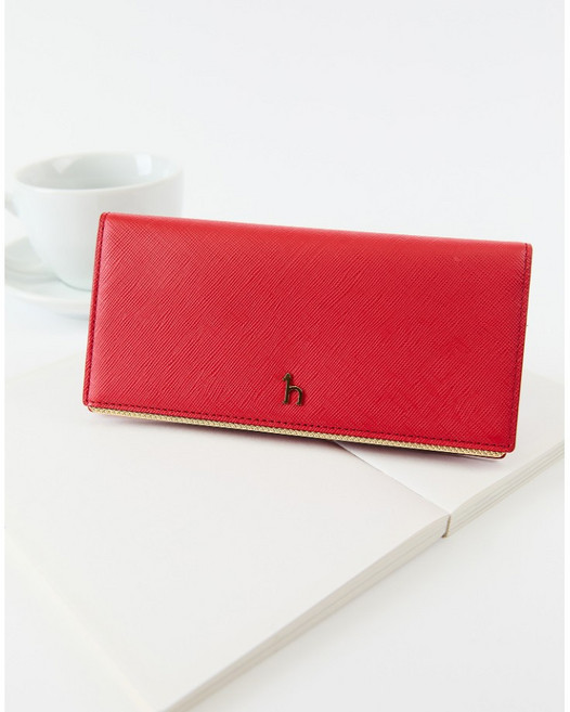 헤지스 레드 라인배색 소가죽 장지갑 YMWIWA4F301R2