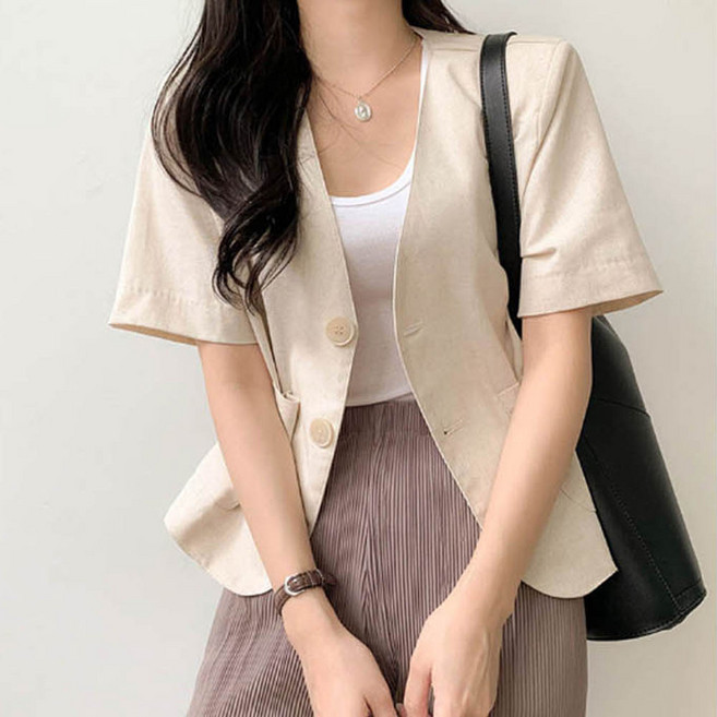 반팔 자켓 여름 시원한 캐주얼 정장 마이 카라없는 아우터