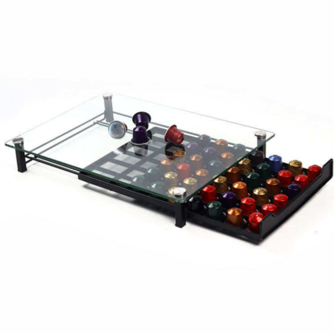 서랍형 대용량 캡슐커피 커피머신 거치대 네스프레소 오리지날 보관함 60구 강화유리 라임하우스, 오리지날 호환 60구, 1개, 혼합색상