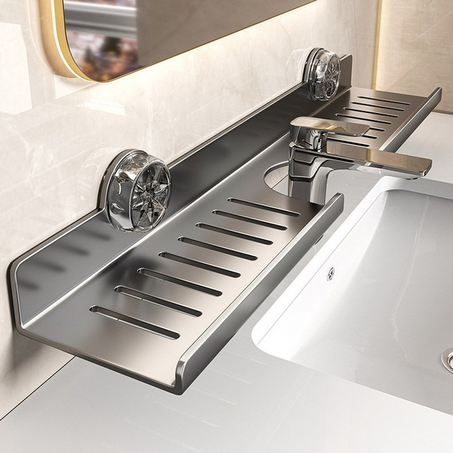 세면대 선반 강력 흡착식 욕실선반 일자형 세면대 선반 탈부착 가능 정리대 벽선반H389, 회색 U형, 1개