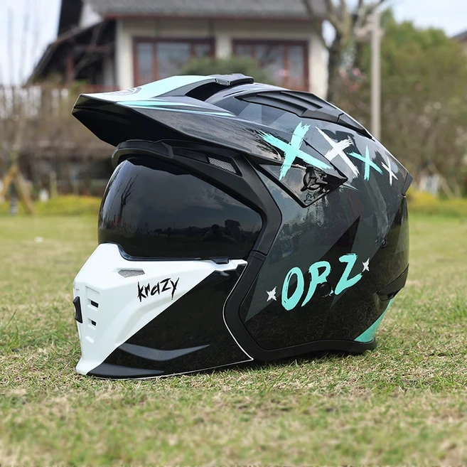 오토바이 헬멧 남녀 공용 레트로 스트리트 킹 콤비네이션 풀 여름 탈부착 가능 안전, 03 XL, 10 9